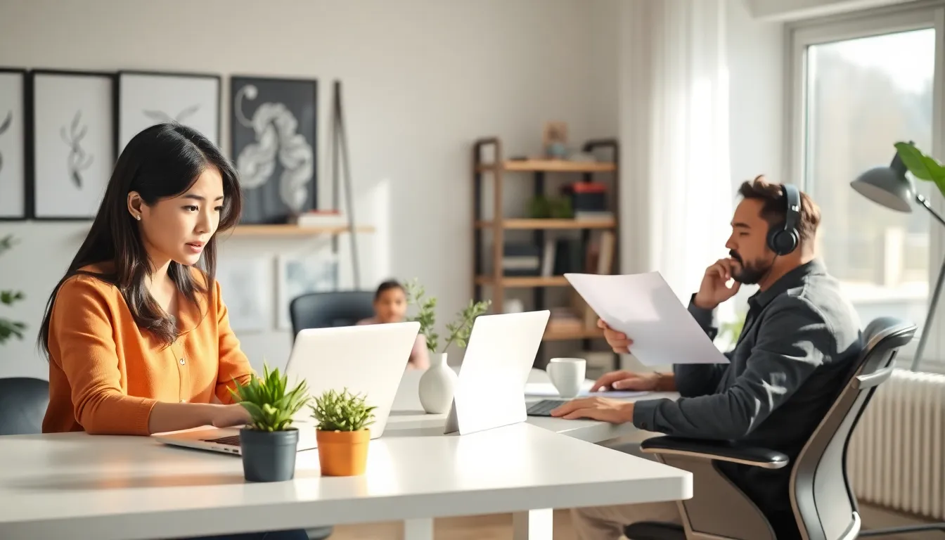 diverse group working from home in a modern office setting.